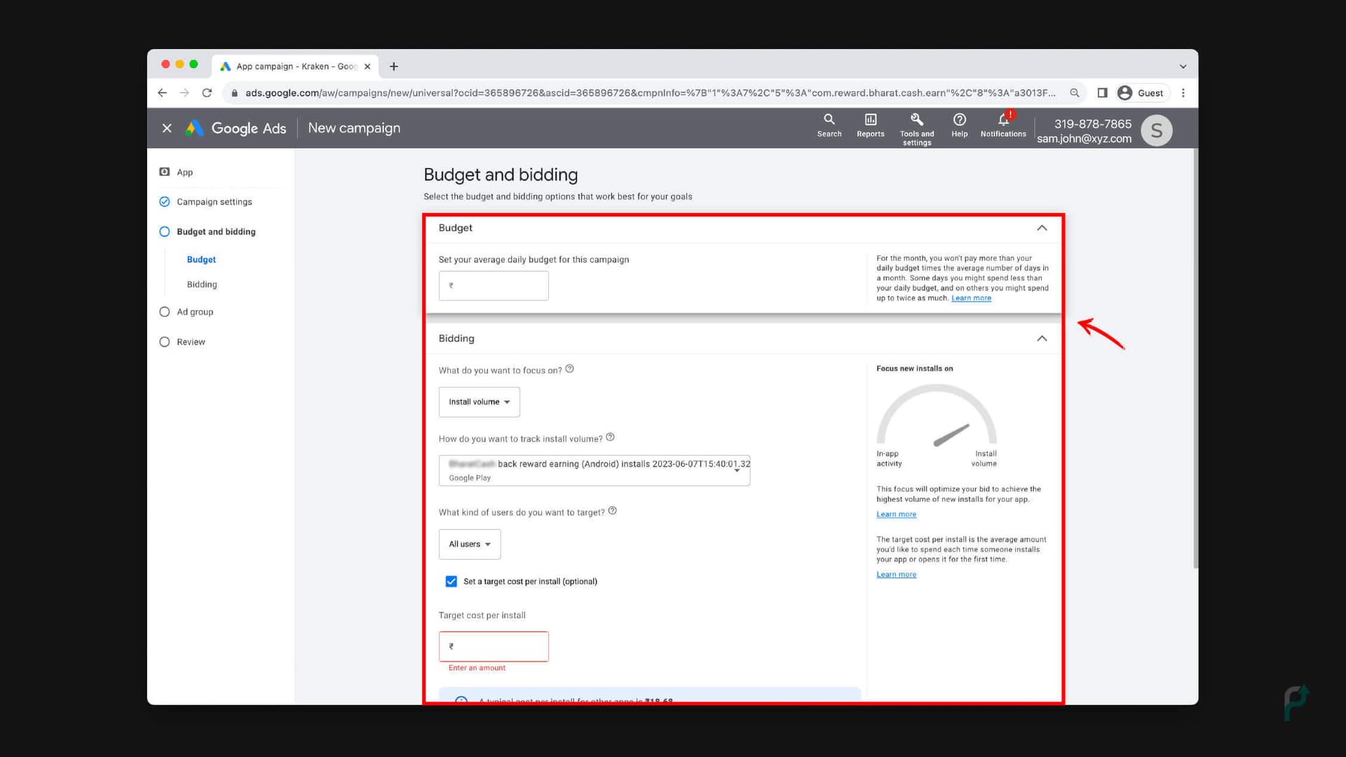 Step-8.2: Enter Budget, Bidding