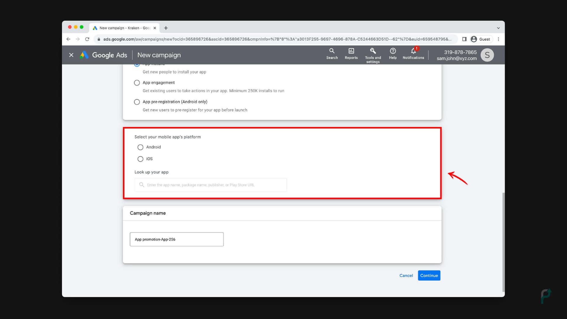 Step-6: Select your Mobile App's Platform