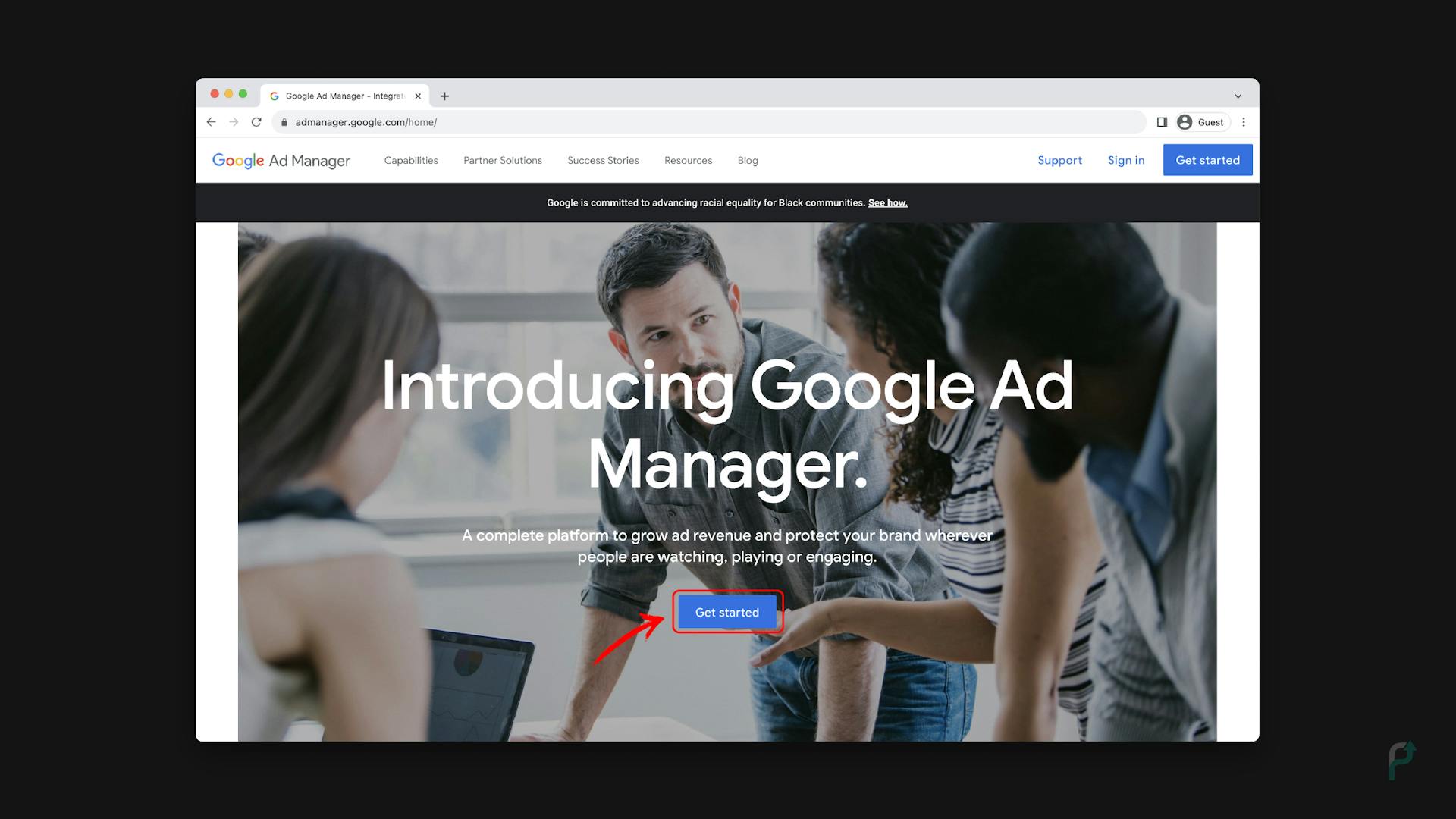 Google ad manager sign-up screen